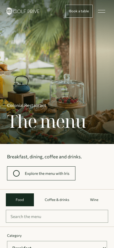 Golf Privé · Menu