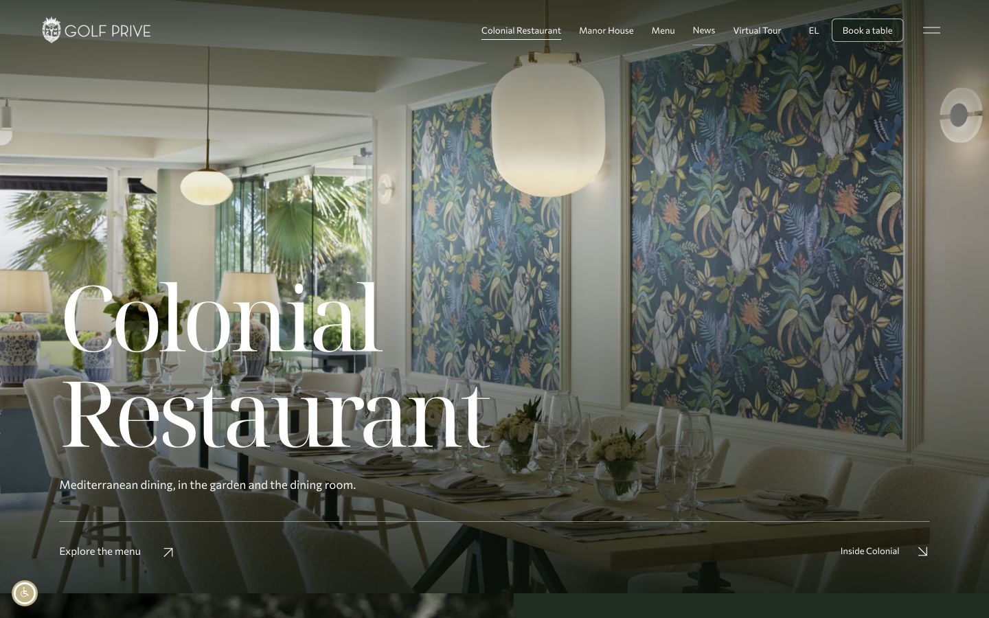 Live Golf Privé Colonial Restaurant page, captured 16 October 2026