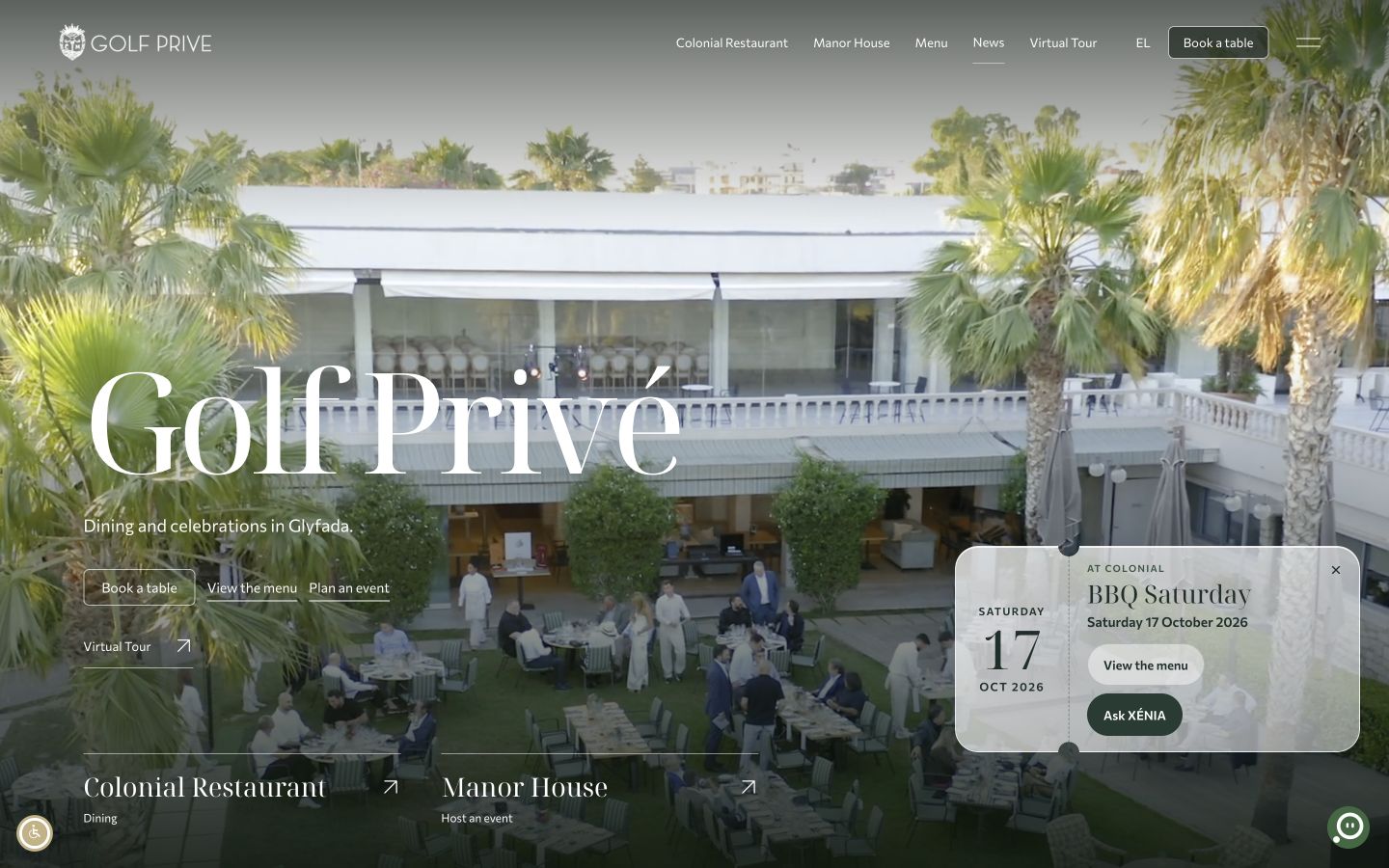 Live redesigned Golf homepage with the current buttons and BBQ notice