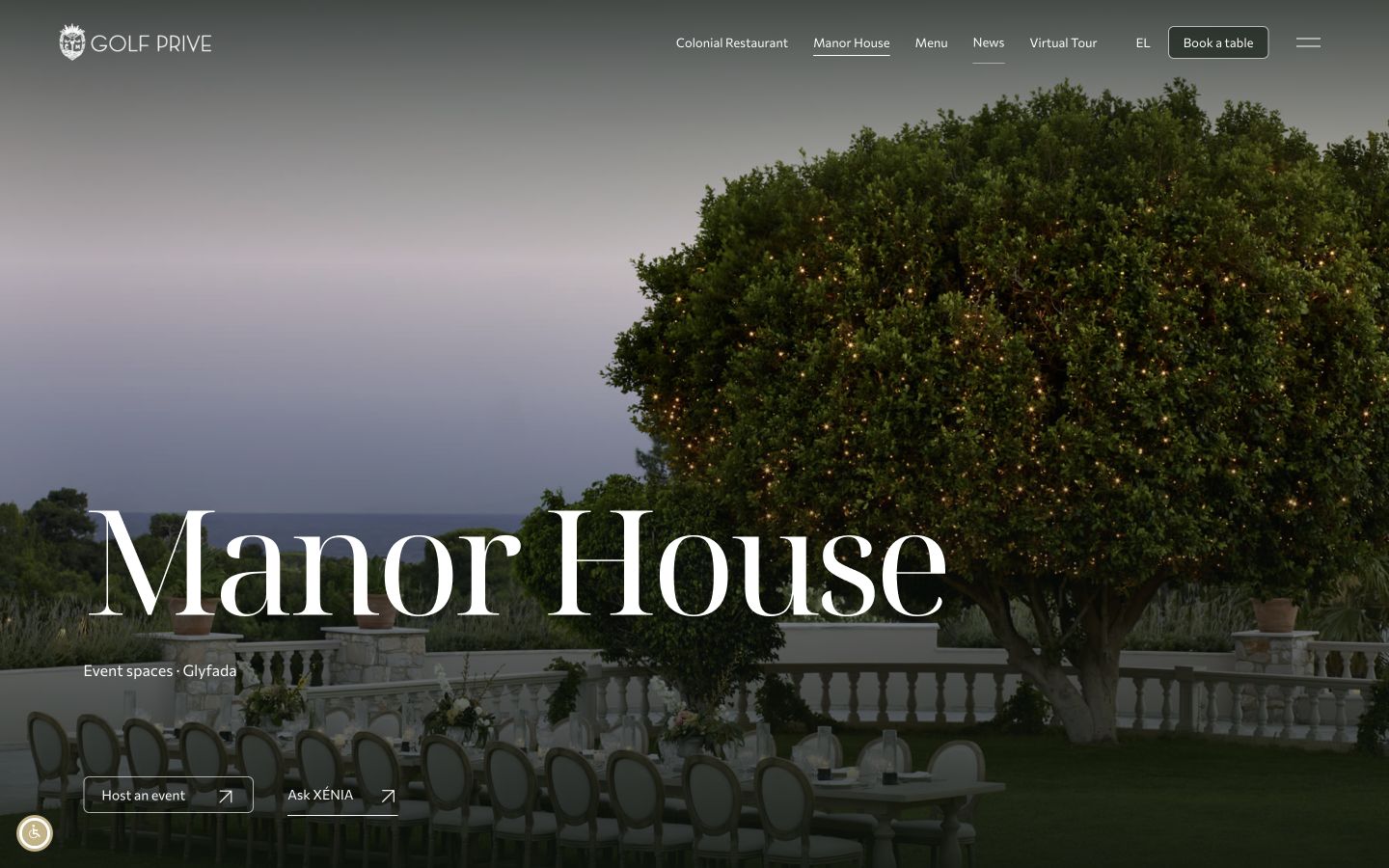 Live Golf Privé Manor House page, captured 16 October 2026